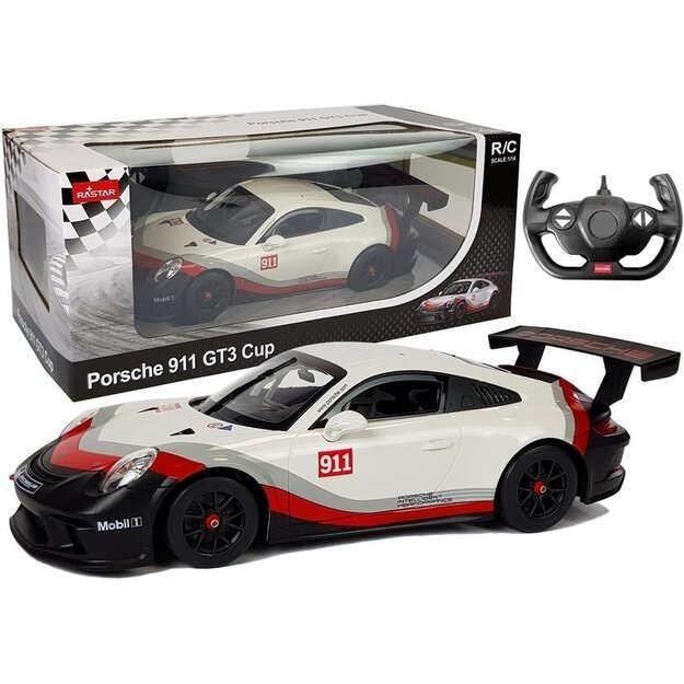 Automobilis R/C Porsche 911 GT3 CUP Rastar 1:14 Baltas