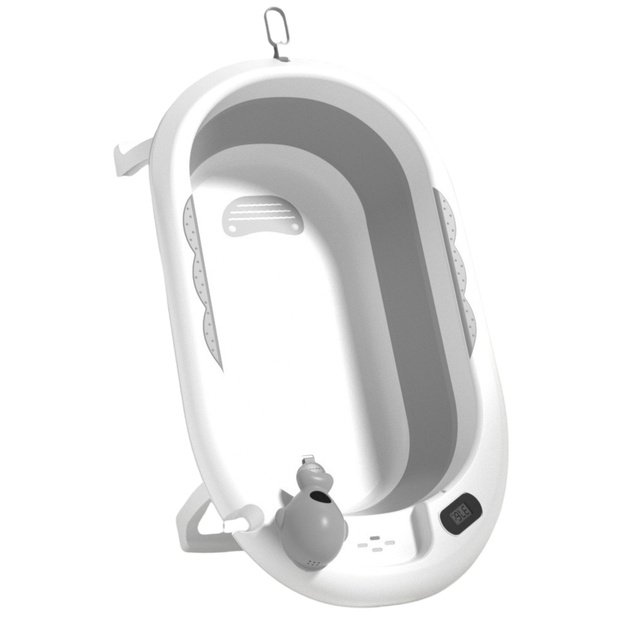 Foldable Baby Bathtub with Thermometer and Mattress with Stars, Gray 2