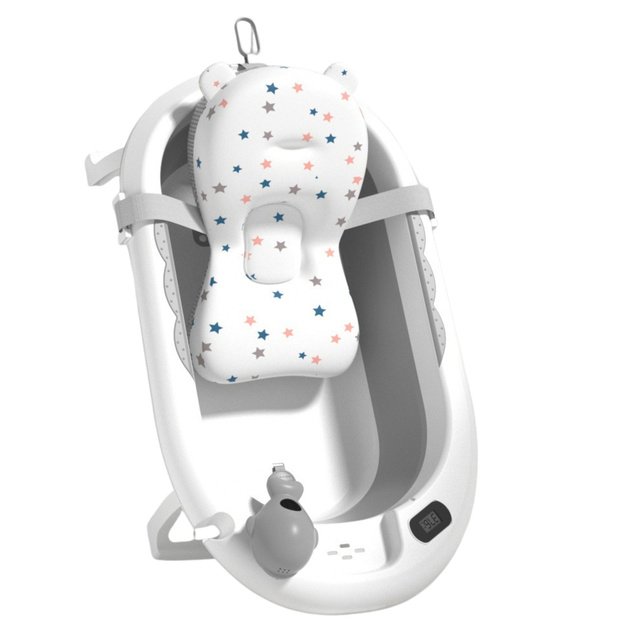 Foldable Baby Bathtub with Thermometer and Mattress with Stars, Gray 1