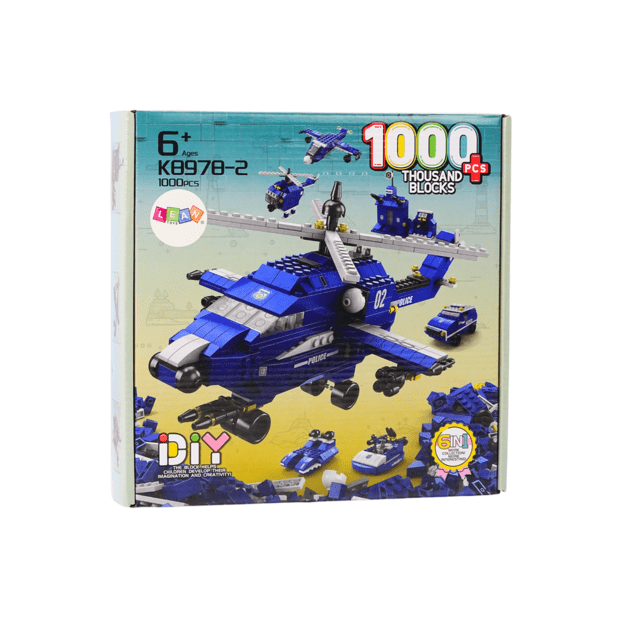 Helicopter Police Helicopter Construction Bricks 6in1 Blue 1000 pieces. 3