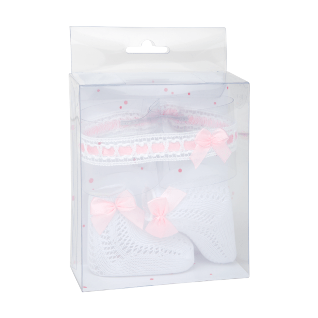 Arias lėlės kūdikio nertų kojinyčių ir lankelio rinkinys, baltas 1