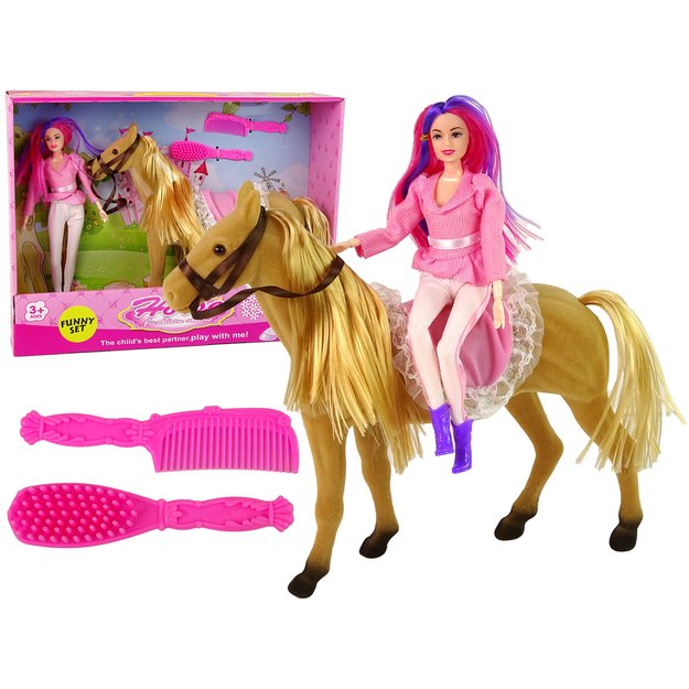 Lėlė raitelis su rudomis ponio figūrėlėmis.