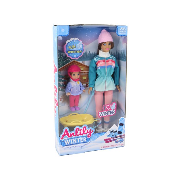 Anlily Dolls Mom With Daughter Sledding Sleigh Set