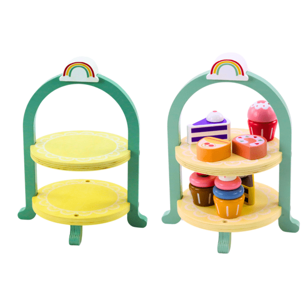 Sweets Set Cakes Cupcakes Wooden Stand 1
