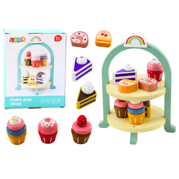 Sweets Set Cakes Cupcakes Wooden Stand