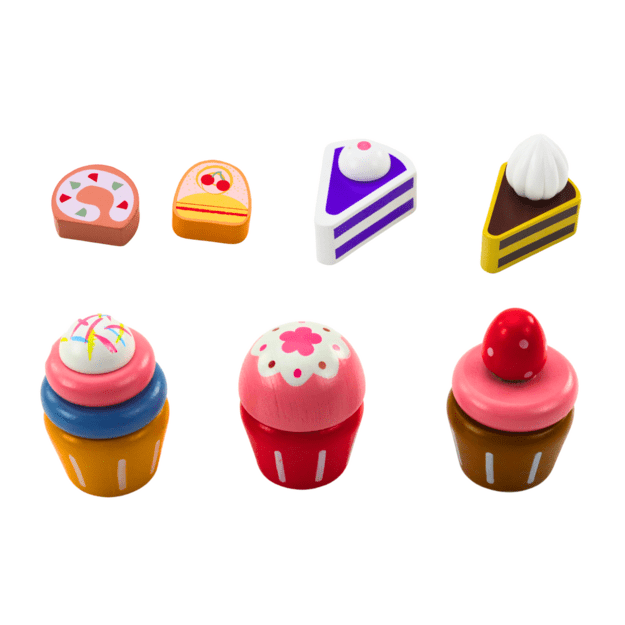 Sweets Set Cakes Cupcakes Wooden Stand 2