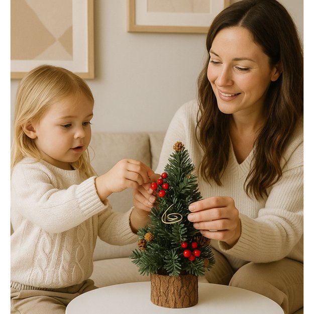 Decorative Christmas Tree on a Trunk Red Rowan Cones 26 x 12 cm 5