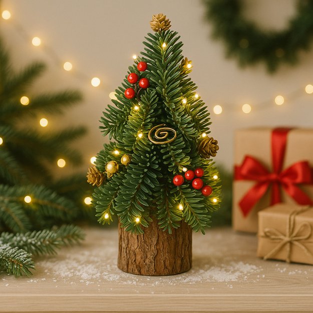 Decorative Christmas Tree on a Trunk Red Rowan Cones 26 x 12 cm 4