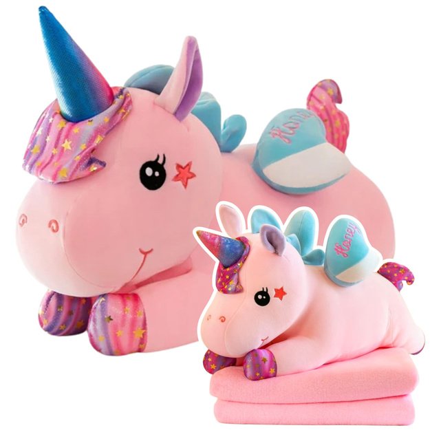 Plush Unicorn Cuddly Toy with Blanket 160 x 110cm Pink 55cm 2