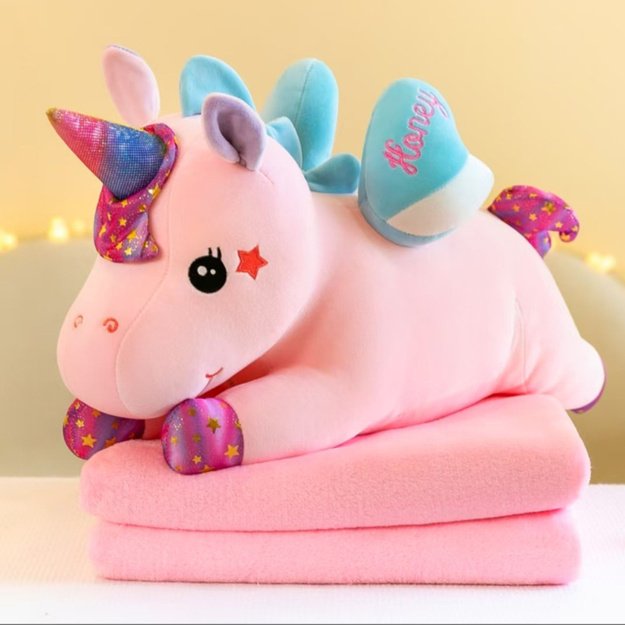 Plush Unicorn Cuddly Toy with Blanket 160 x 110cm Pink 55cm 3