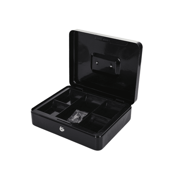 Cash Box Metal With Compartments 2 Keys Black