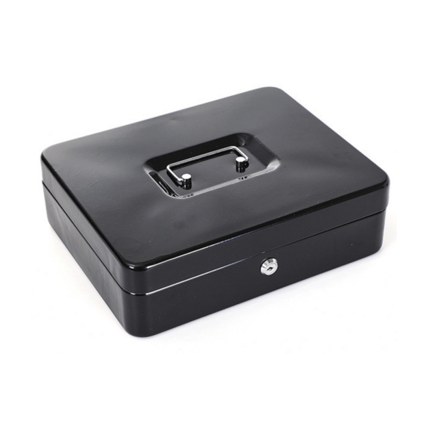 Cash Box Metal With Compartments 2 Keys Black