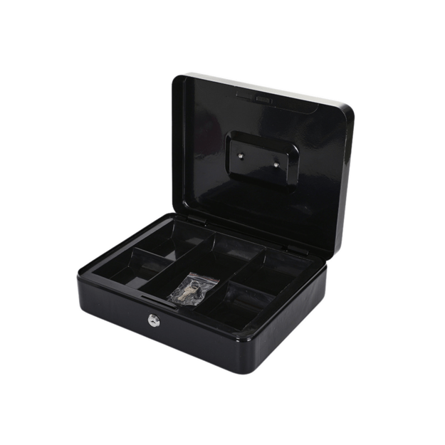 Cash Box Metal With Compartments 2 Keys Black