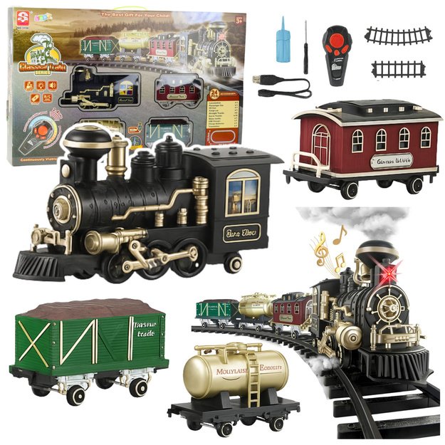 Electric Train Classic RC Train Lights Sounds Smoke 206 cm 24 pcs.