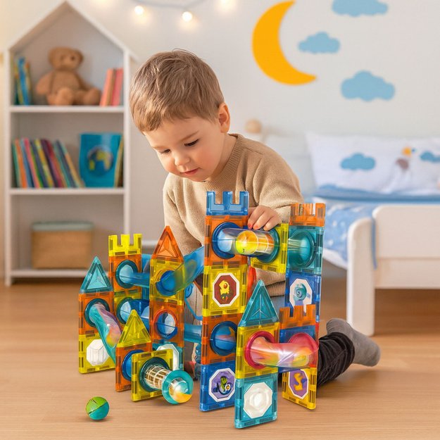 Set of Magnetic Construction Blocks Ball Track Colorful 98 pcs. 2