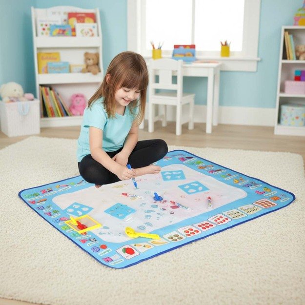 Vandens dažymo kilimėlis Vandens dažymo markeriai trafaretai trafaretinis volelis 100x80cm abėcėlė 12