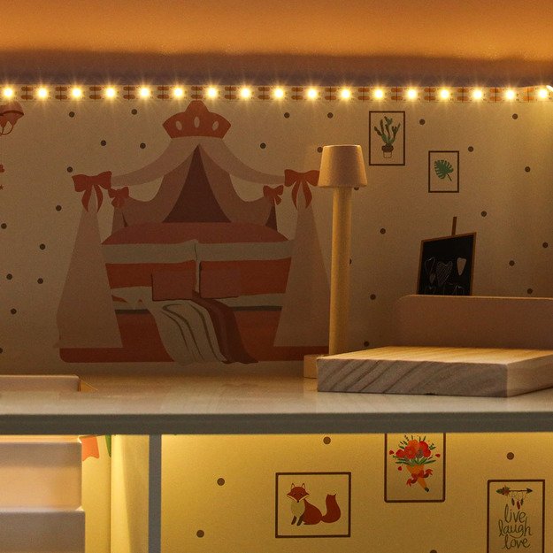 LULILO Peonio medinis lėlių namelis 70 cm LED rožinis 13