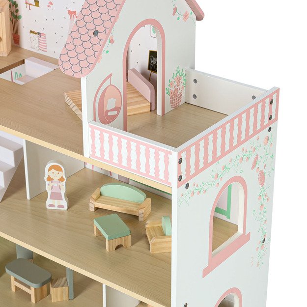 LULILO Peonio medinis lėlių namelis 70 cm LED rožinis 8