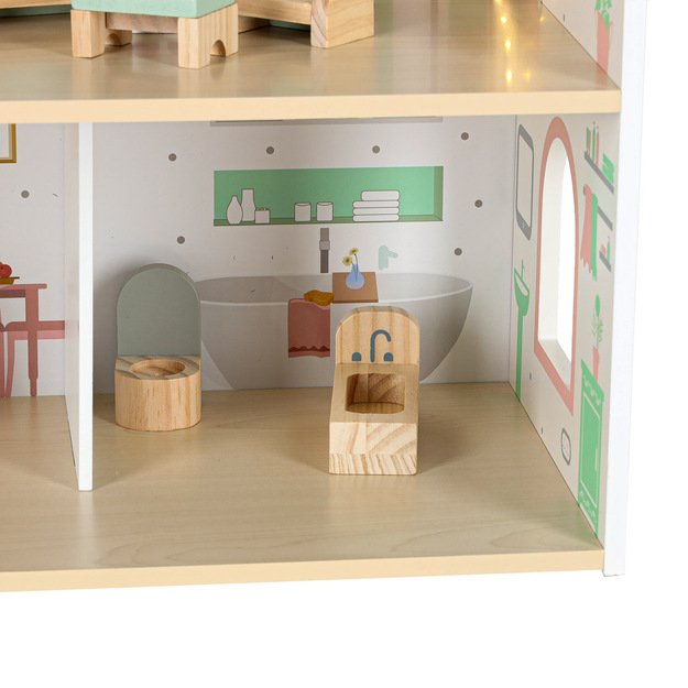 LULILO Peonio medinis lėlių namelis 70 cm LED rožinis 10