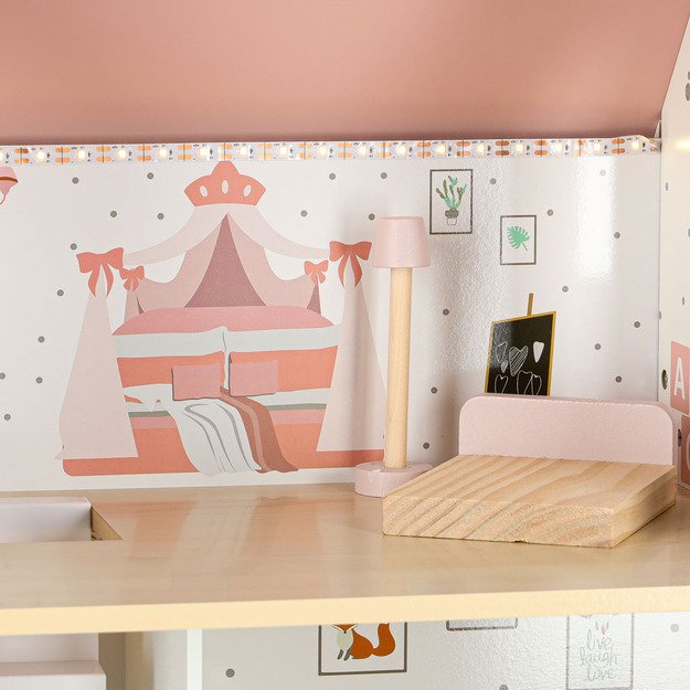 LULILO Peonio medinis lėlių namelis 70 cm LED rožinis 9