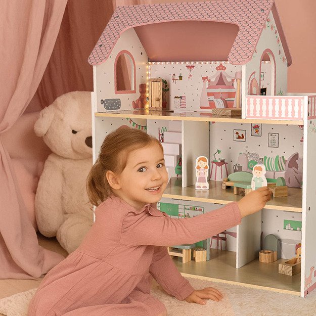 LULILO Peonio medinis lėlių namelis 70 cm LED rožinis 15