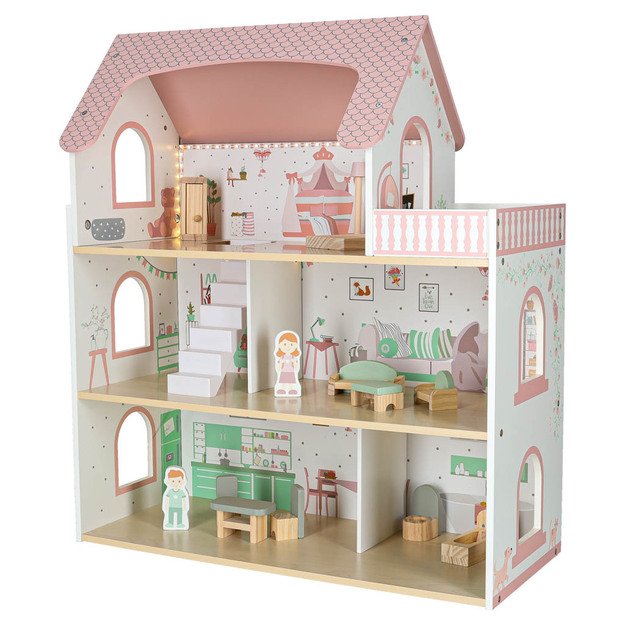 LULILO Peonio medinis lėlių namelis 70 cm LED rožinis 1