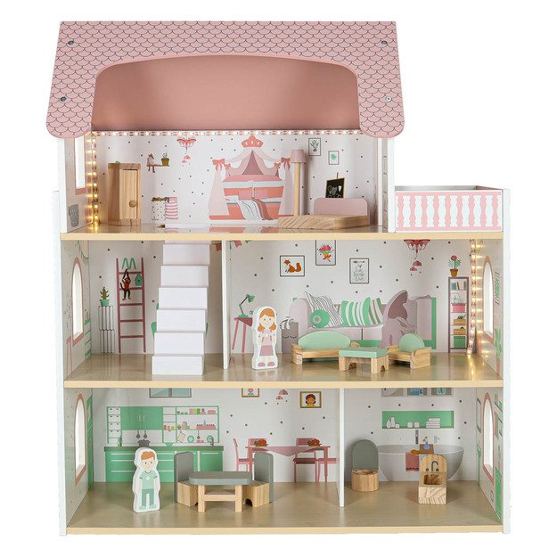 LULILO Peonio medinis lėlių namelis 70 cm LED rožinis 2