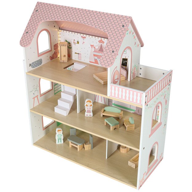 LULILO Peonio medinis lėlių namelis 70 cm LED rožinis 4