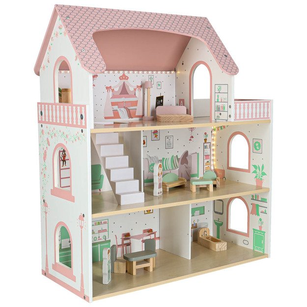 LULILO Peonio medinis lėlių namelis 70 cm LED rožinis 3
