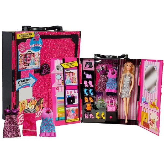 Lėlių drabužinės lagaminas „Doll Wardrobe Suitcase Pink“