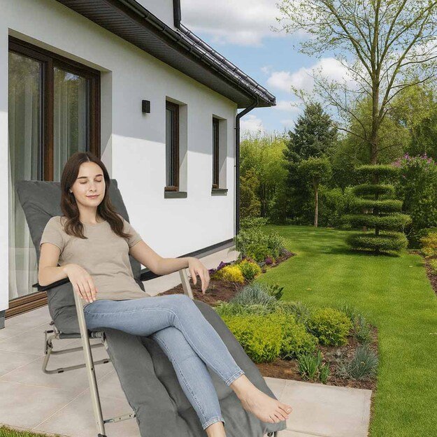 LUARO sodo gultas turistinė sulankstoma kėdė su pagalvėle pilka 3