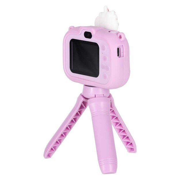 Vaiki&scaron;kas skaitmeninis fotoaparatas ant trikojo vienaragis violetinės spalvos