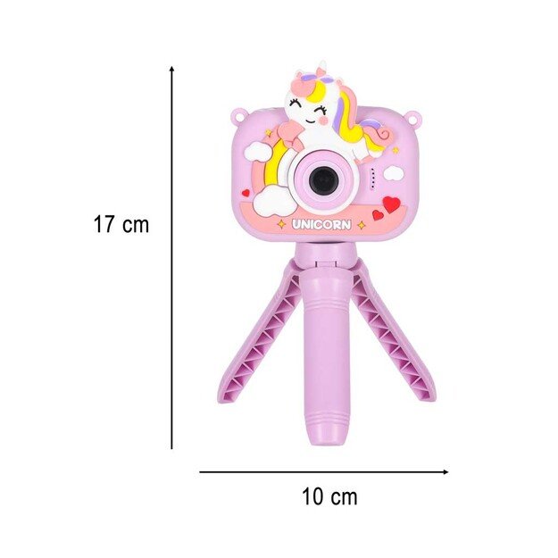 Vaiki&scaron;kas skaitmeninis fotoaparatas ant trikojo vienaragis violetinės spalvos