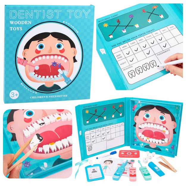 Medinis odontologo rinkinys, magnetinė knyga, dantų priedai