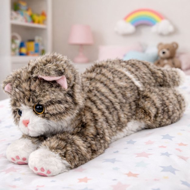 Plush Toy Cuddly Toy Kitten Lying Beige 38 cm