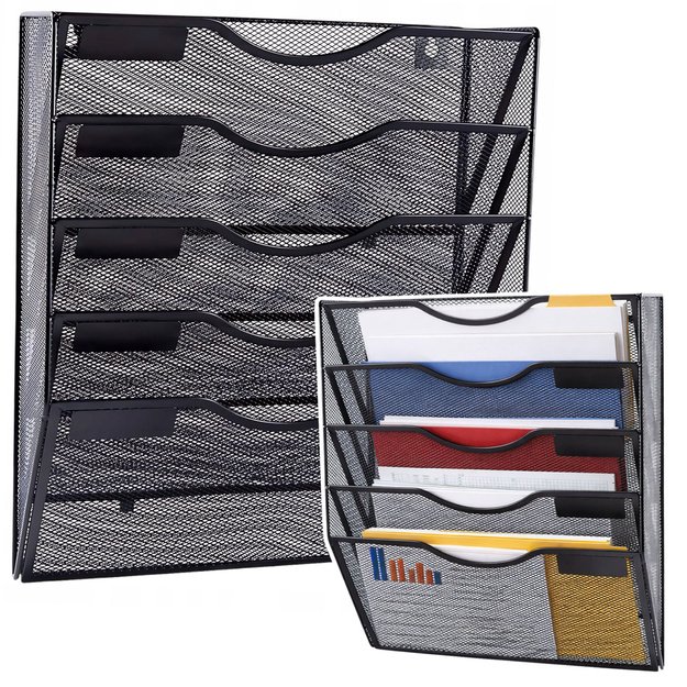 Metalinis dokumentų ir laikraščių lentyna, 5 skyriai, A4, juodas