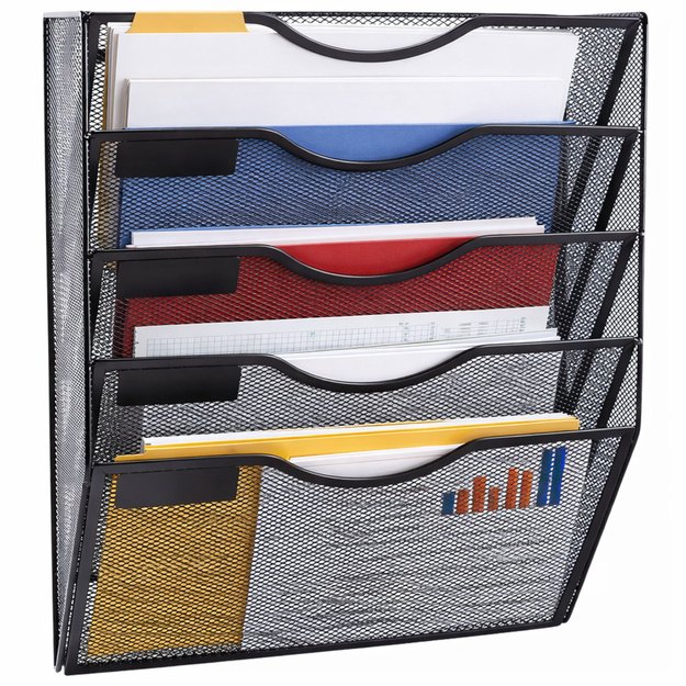 Metalinis dokumentų ir laikraščių lentyna, 5 skyriai, A4, juodas