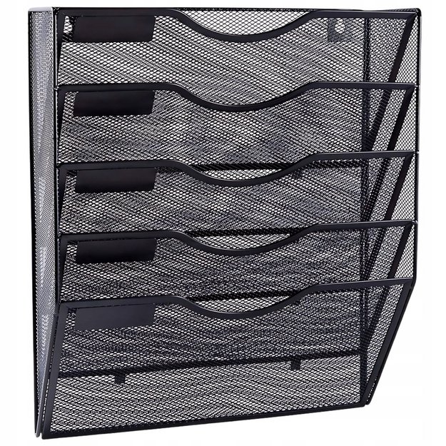 Metalinis dokumentų ir laikraščių lentyna, 5 skyriai, A4, juodas