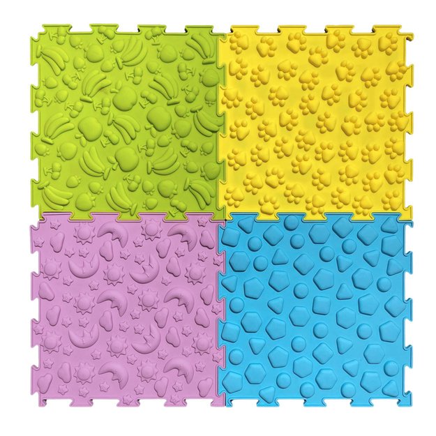 Sensorinio tako dėlionės plytelės, įvairios struktūros, spalvos, 24,5 cm, 10 vnt.