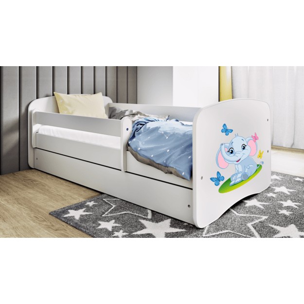 Łóżko Babydreams białe słonik z szufladą bez materaca 160/70