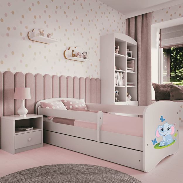 Łóżko Babydreams białe słonik z szufladą bez materaca 160/70