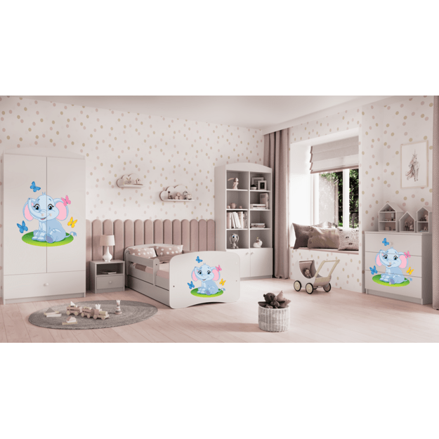 Łóżko Babydreams białe słonik z szufladą bez materaca 160/70