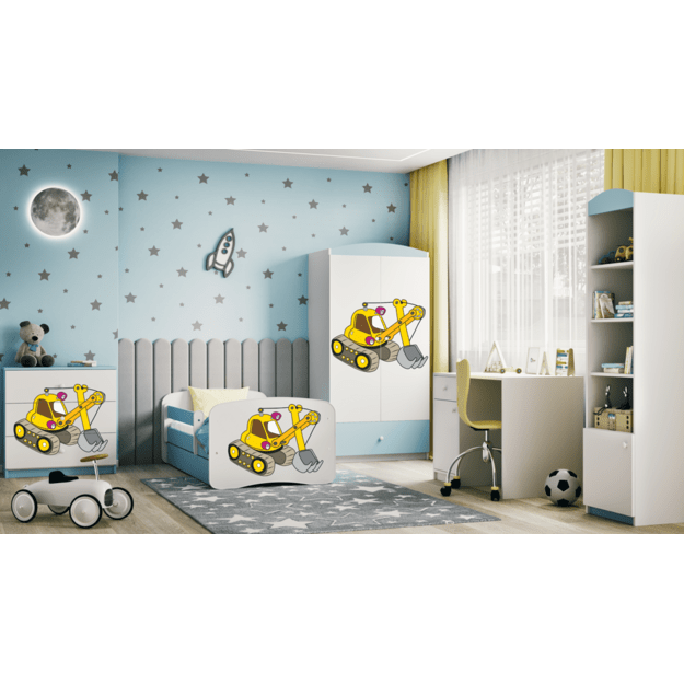 Babydreams mėlyna ekskavatoriaus lova su stalčiumi be čiužinio 160/70