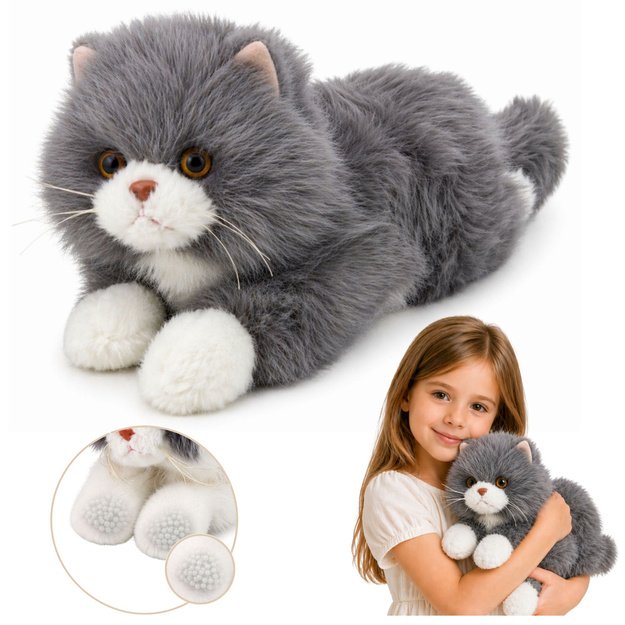 Plush Persian Cat Mascot Cuddly Toy Weighted Paws Gray 50 cm