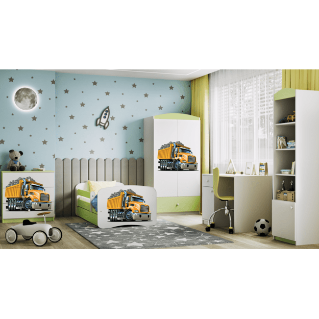 Lova babydreams žalia sunkvežimis be stalčiaus su čiužiniu 180/80 4