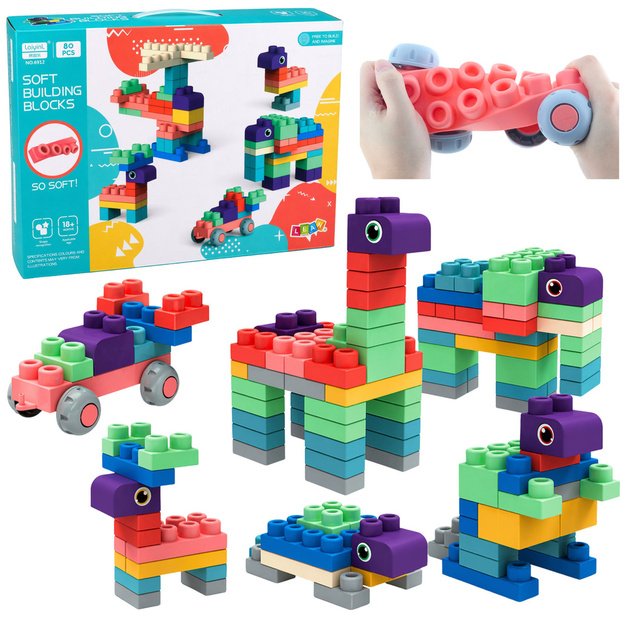 Soft Sensory Silicone Construction Blocks Colorful 80 pcs.