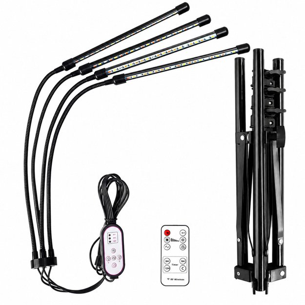 LED lamp for growing crops and illuminating plants, 4-panel stand, remote control