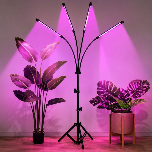 LED lamp for growing crops and illuminating plants, 4-panel stand, remote control