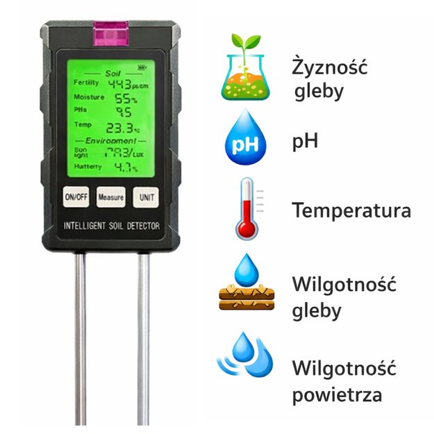 Plant Moisture Meter Soil Hygrometer 6in1 Temperature Light PH