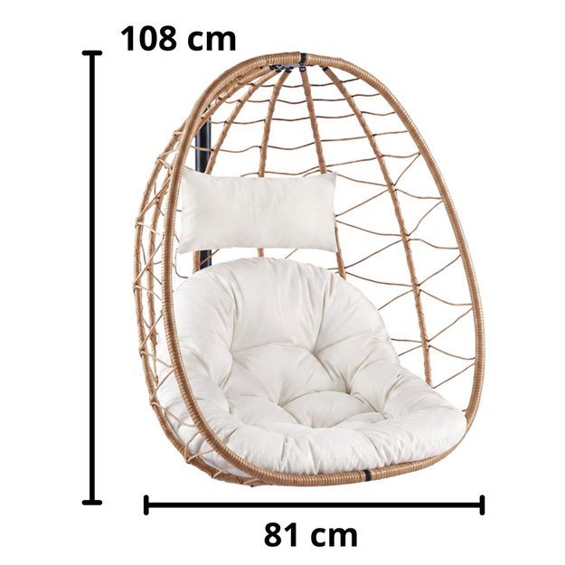 LEAN Hanging Rocking Chair Garden Cocoon Cushions Swing Brown Frame